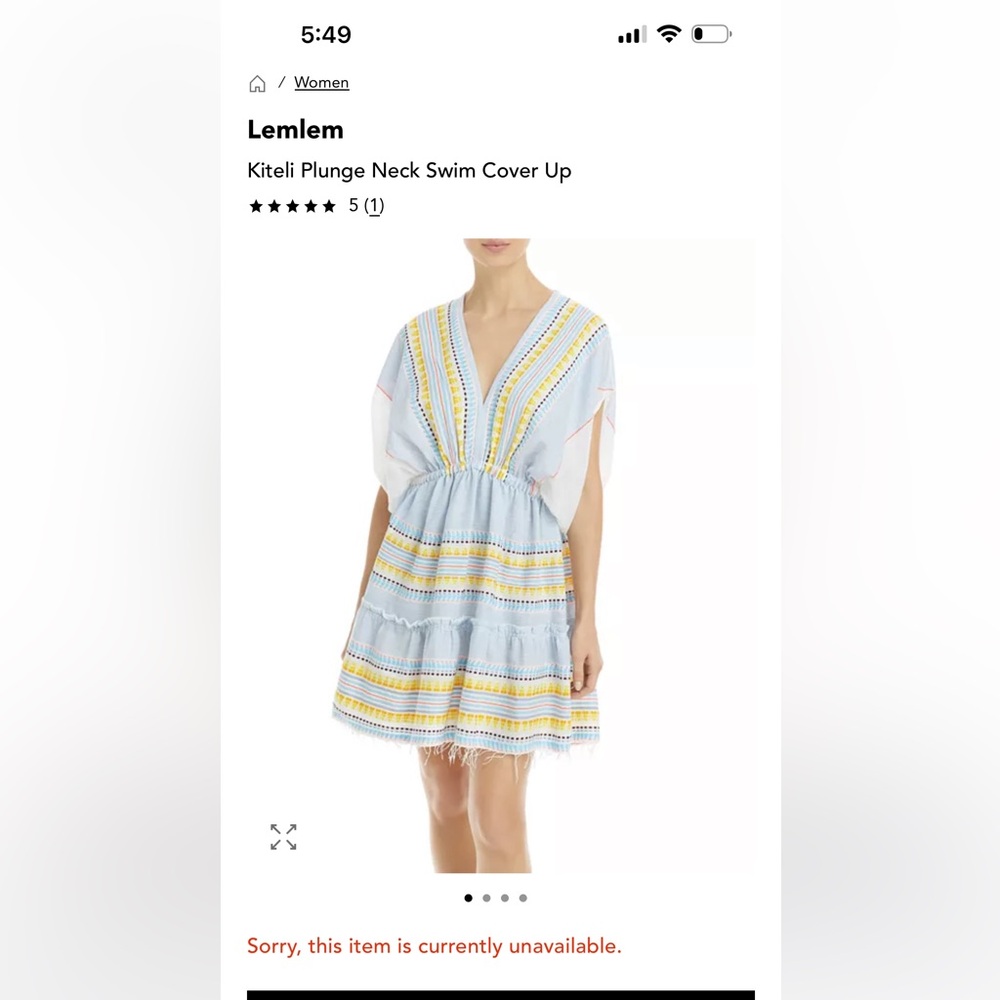 NWT Lemlem Kiteli Plunge Neck Swim Cover Up